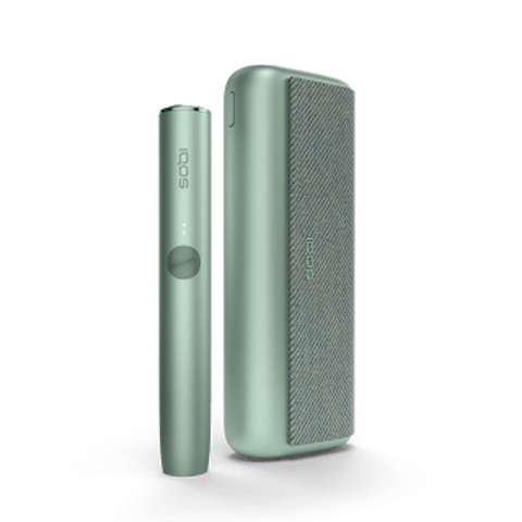 A Jade Green IQOS ILUMA PRIME Holder and Pocket Charger.