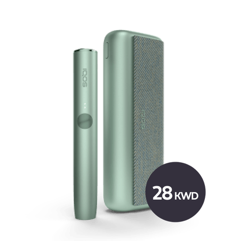A jade green IQOS ILUMA PRIME device and holder.
