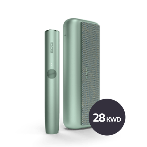A jade green IQOS ILUMA PRIME device and holder.