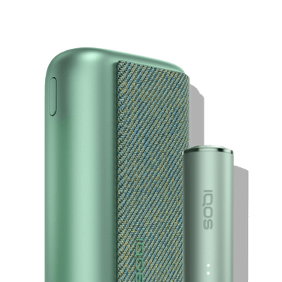 A Jade Green IQOS ILUMA PRIME Pocket Charger and Holder.